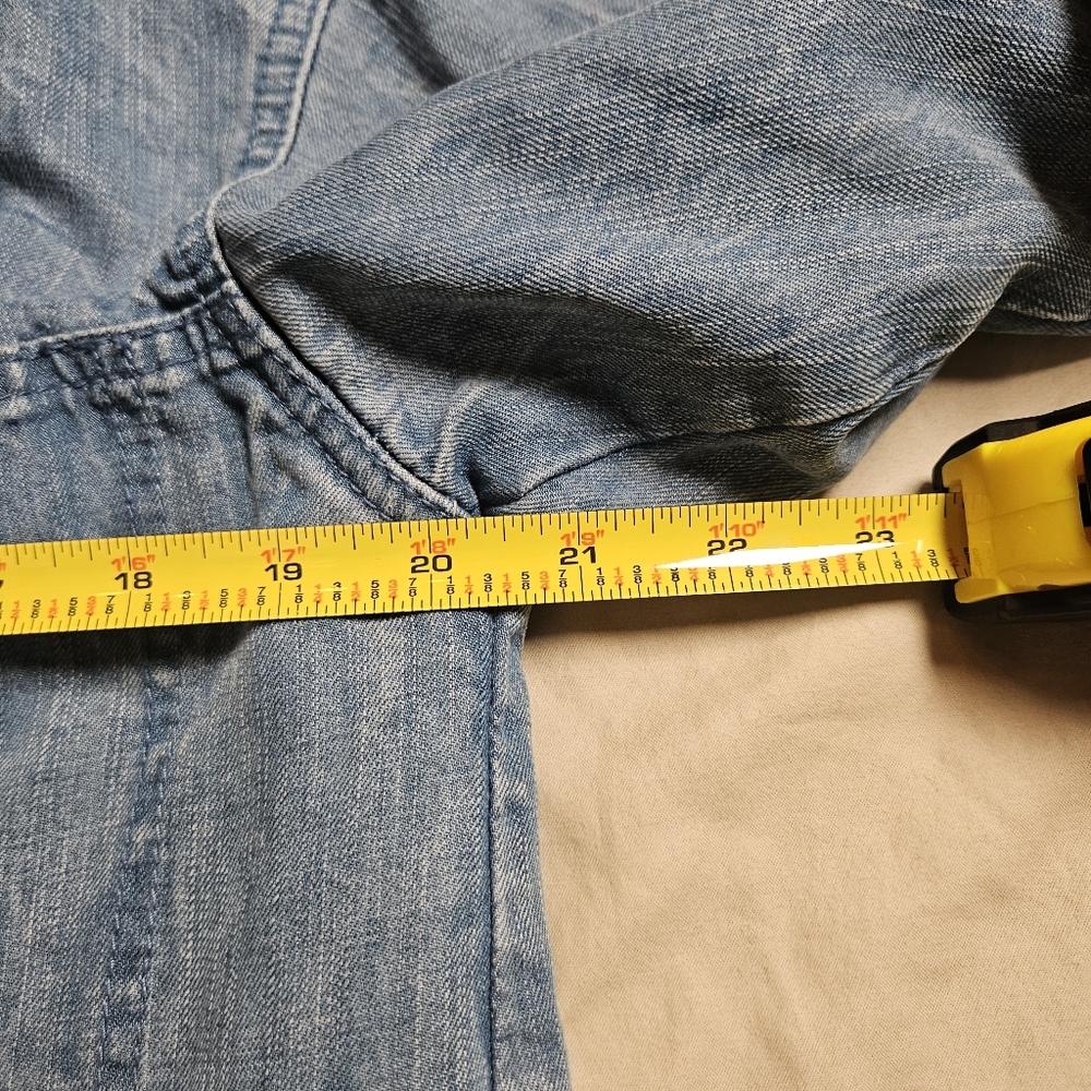 Naiif Denim Button-Up Shirt Jacket with Blue Eyelet Embroidery Trim‎ Boho L-XL - Picture 9 of 10